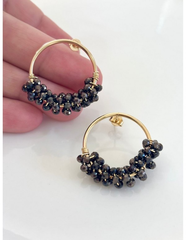 AROS BAÑADOS EN ORO CRISTALES NEGROS