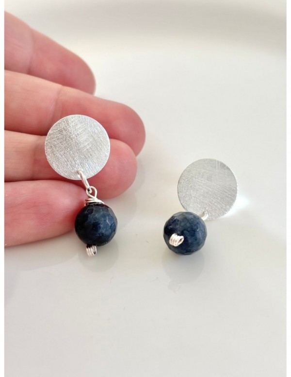 AROS BAÑADOS EN PLATA PIEDRA AZUL 32MM