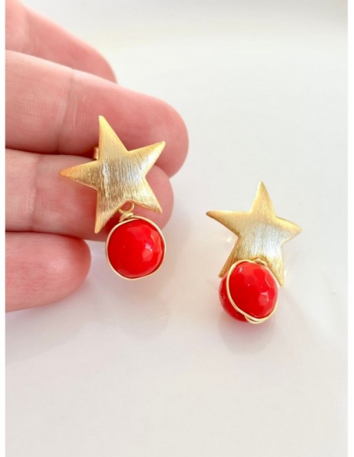 AROS BAÑADOS EN ORO PIEDRA ROJA 30MM
