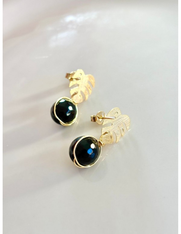 AROS BAÑADOS EN ORO PIEDRA NEGRA