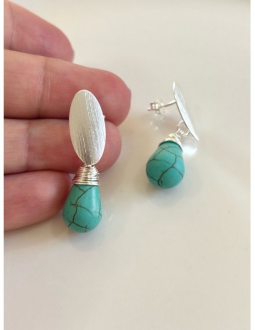 AROS BAÑADOS EN PLATA PIEDRA TURQUESA