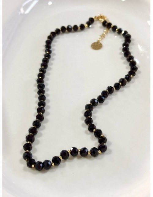 COLLAR BAÑADO EN ORO CRISTALES 6MM NEGROS 45CMS