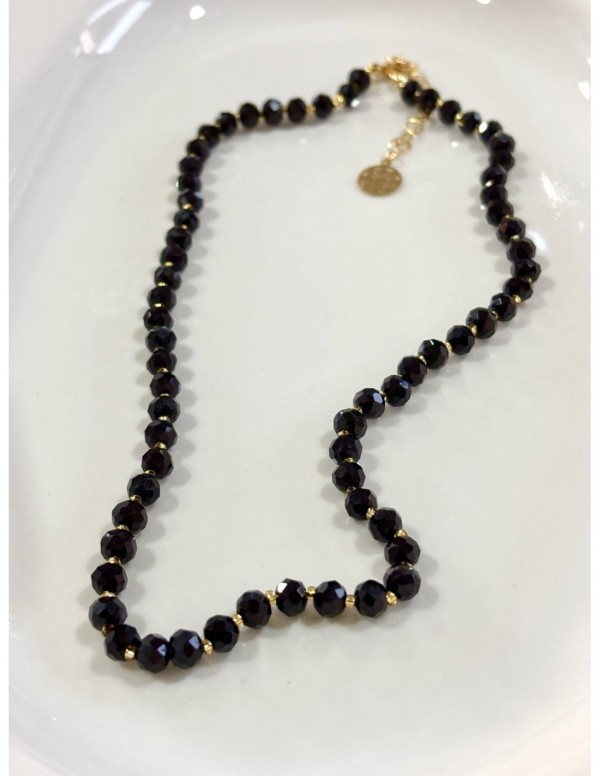 COLLAR BAÑADO EN ORO CRISTALES 6MM NEGROS 45CMS