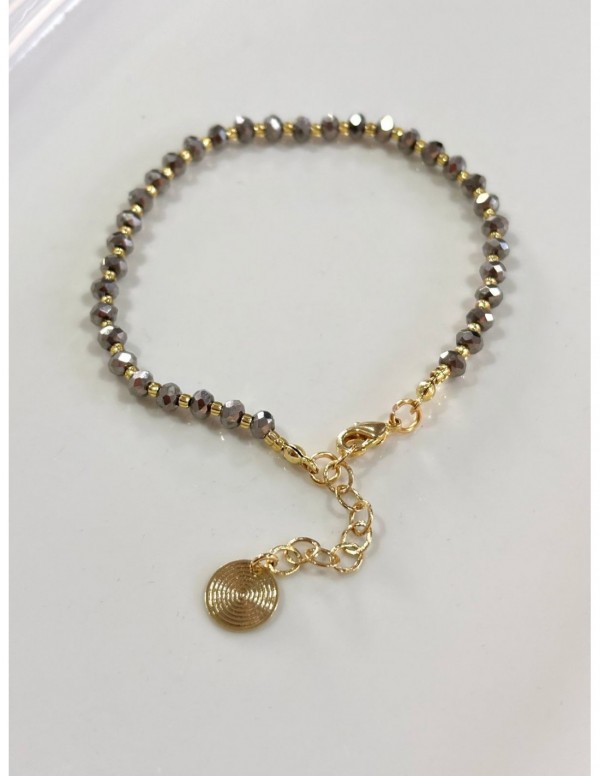 PULSERA BAÑADO EN ORO CRISTALES GRISES TORNASOL