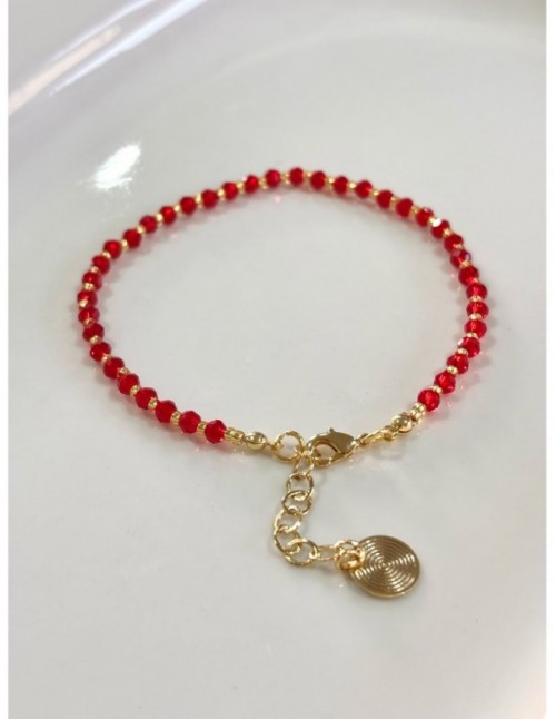PULSERA BAÑADO EN ORO CRISTALES ROJOS
