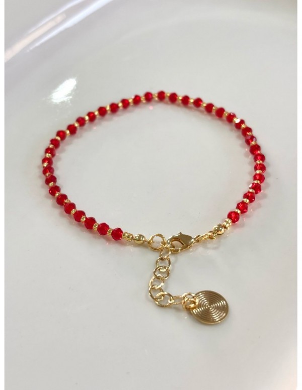 PULSERA BAÑADO EN ORO CRISTALES ROJOS