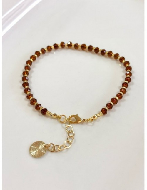 PULSERA BAÑADO EN ORO CRISTALES CAFÉ