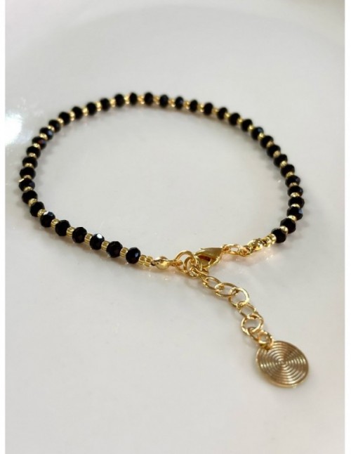 PULSERA BAÑADO EN ORO CRISTALES NEGROS