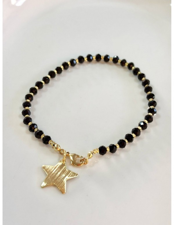 PULSERA BAÑADO EN ORO CRISTALES NEGROS