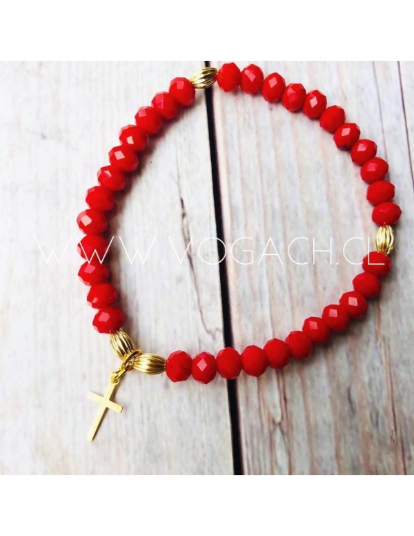 PULSERA BAÑO DE ORO CRISTALES ROJOS