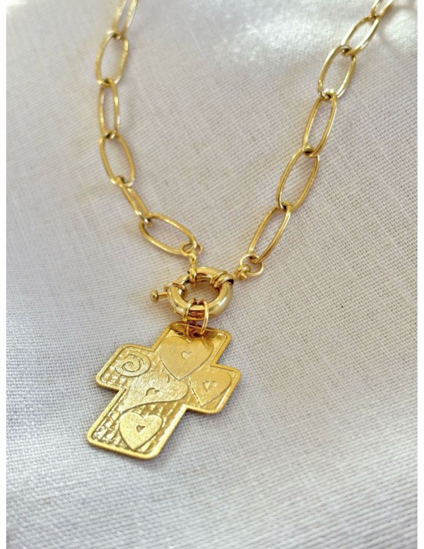 COLLAR BAÑADO EN ORO DIJE CRUZ