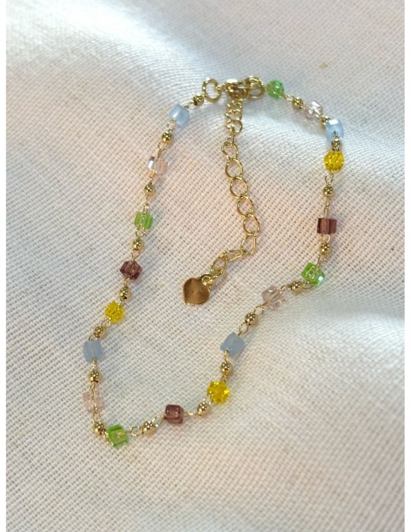 PULSERA BAÑADO EN ORO CRISTALES TRASPARENTES