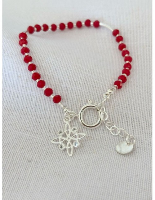 PULSERAS BAÑADAS EN PLATA CRISTALES ROJOS