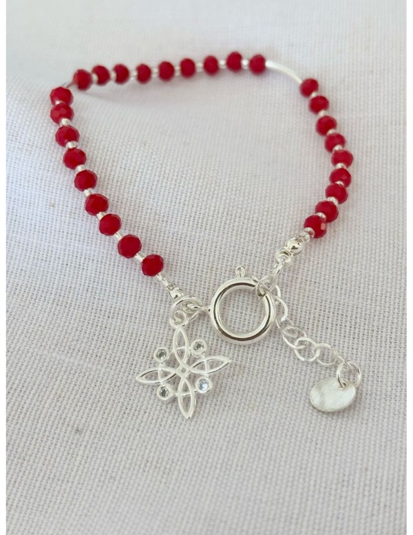 PULSERAS BAÑADAS EN PLATA CRISTALES ROJOS