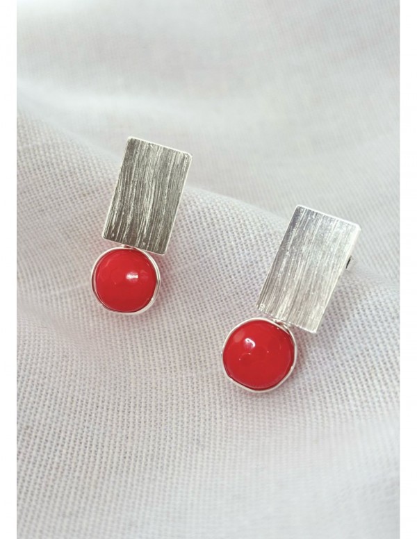 AROS BAÑADOS EN PLATA PIEDRA ROJA