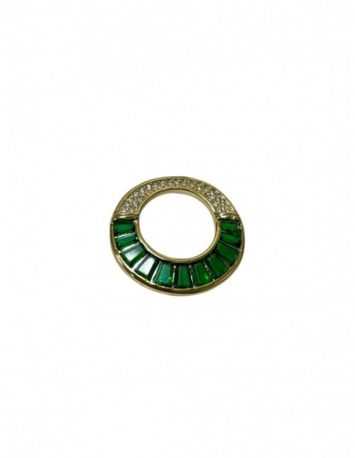 DIJE REDONDO CRISTALES VERDES BAÑADOS EN ORO 22MM