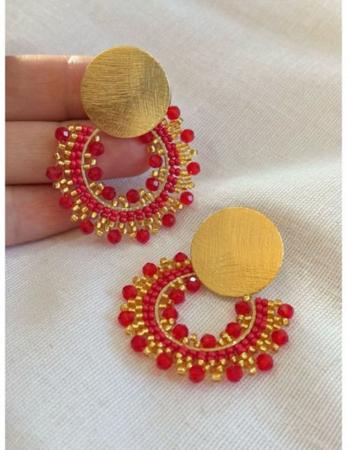 AROS BAÑADOS EN ORO CRISTALE ROJOS