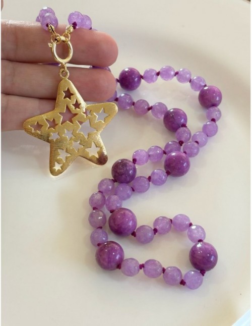 COLLAR BAÑADO EN ORO PIEDRAS MORADAS