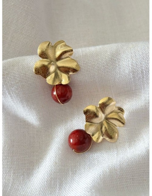 AROS BAÑADOS EN ORO PIEDRA ROJAS