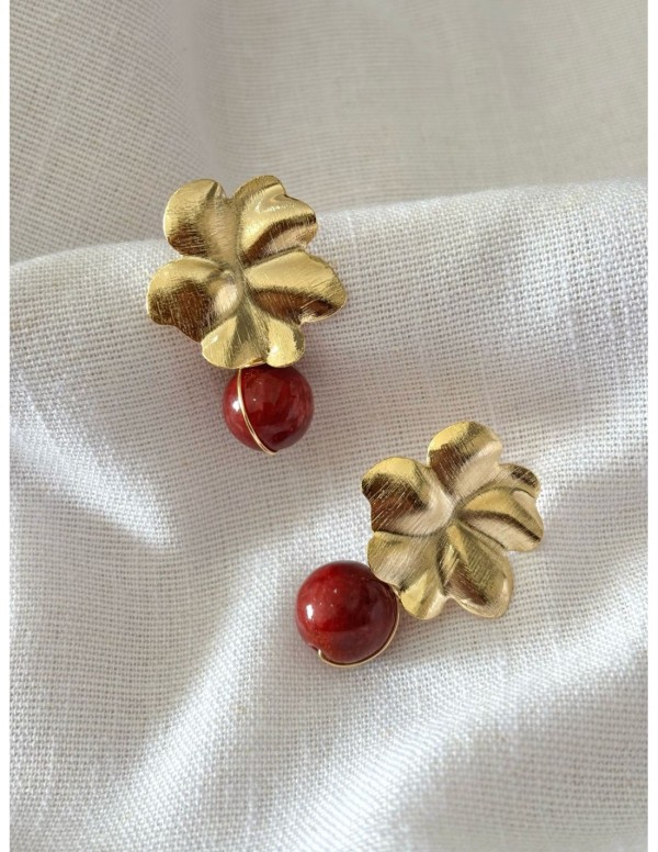 AROS BAÑADOS EN ORO PIEDRA ROJAS
