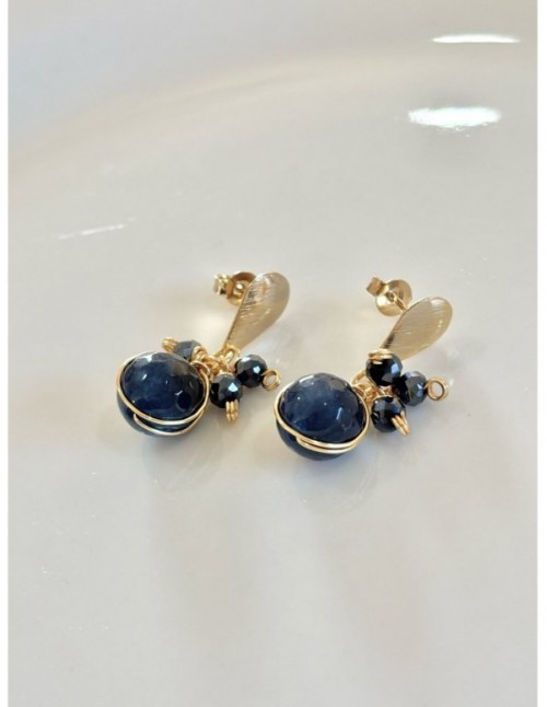 AROS BAÑADOS EN ORO PIEDRA AZUL