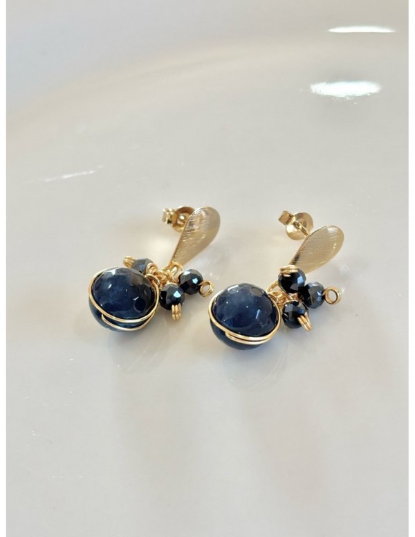 AROS BAÑADOS EN ORO PIEDRA AZUL