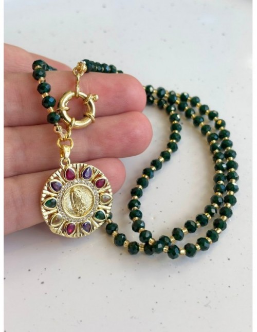 COLLAR BAÑADO EN ORO CRISTALES VERDES