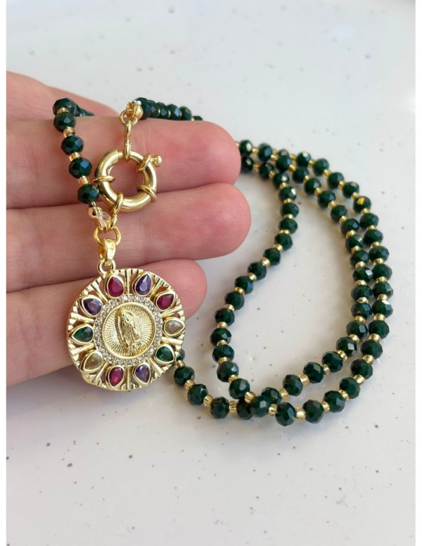 COLLAR BAÑADO EN ORO CRISTALES VERDES