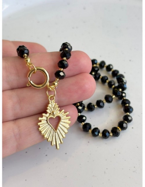 COLLAR BAÑADO EN ORO CRISTALES NEGROS