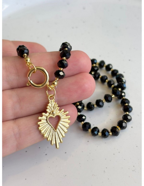 COLLAR BAÑADO EN ORO CRISTALES NEGROS