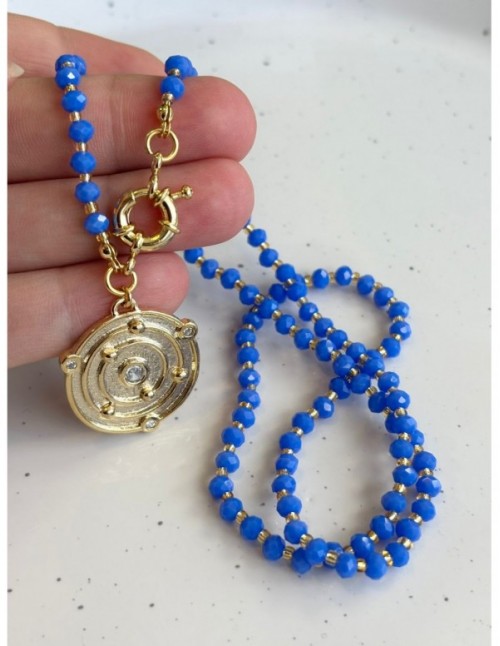 COLLAR BAÑADO EN ORO CRISTALES AZULES