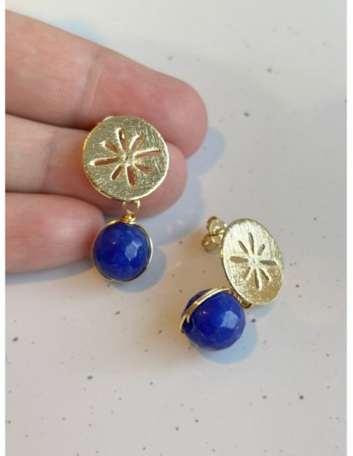 AROS BAÑADOS EN ORO PIEDRA AZUL