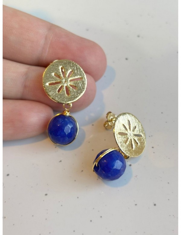 AROS BAÑADOS EN ORO PIEDRA AZUL