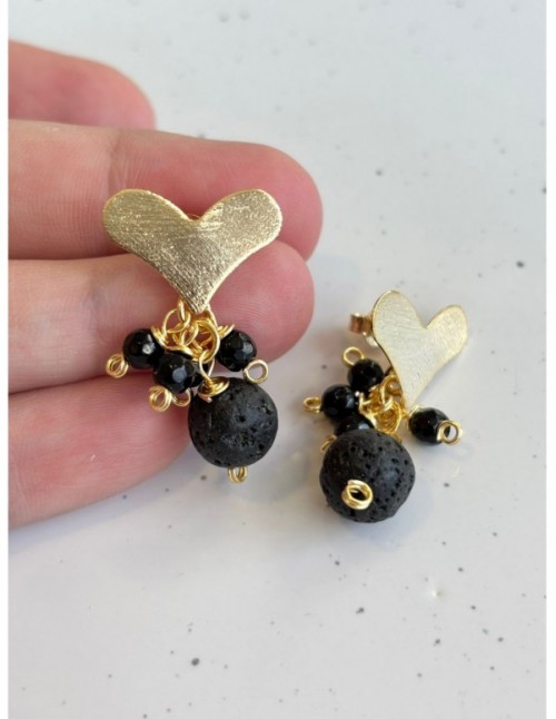 AROS BAÑADOS EN ORO PIEDRA VOLCANICA NEGRA