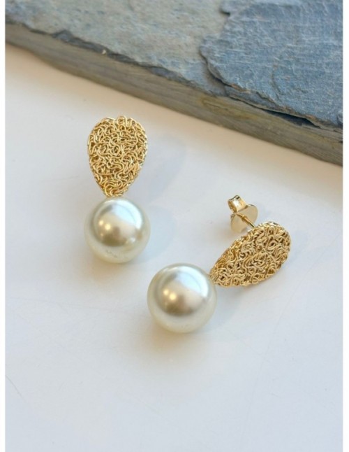 AROS BAÑADOS EN ORO  PERLA BLANCA