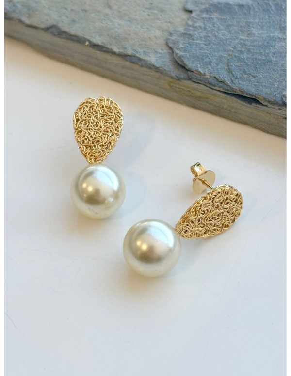 AROS BAÑADOS EN ORO  PERLA BLANCA