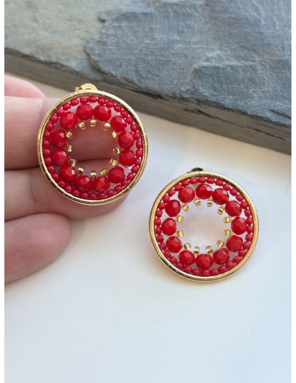 AROS BAÑADOS EN ORO CRISTALES ROJOS