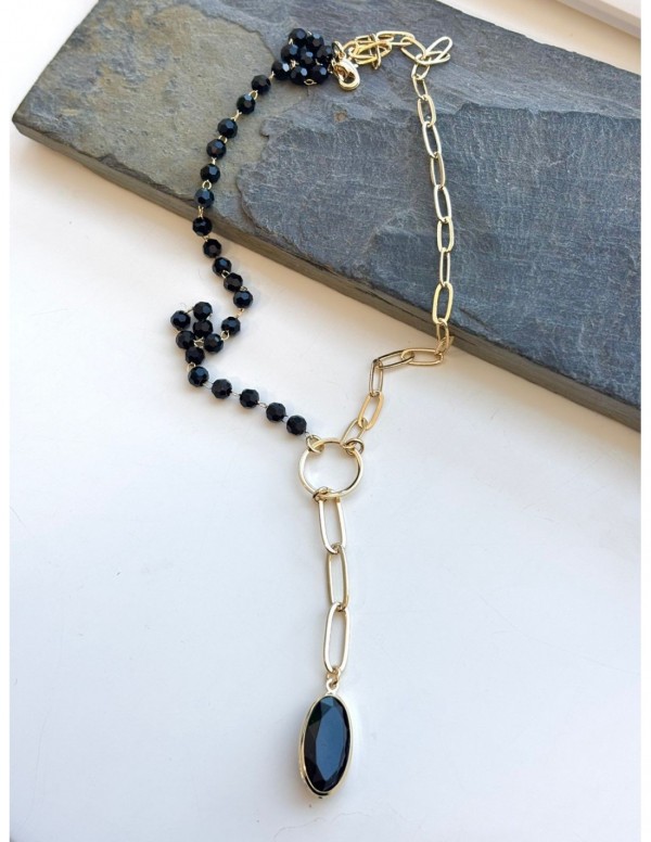 COLLAR BAÑADO EN ORO CRISTALES NEGROS