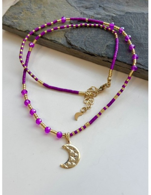 COLLAR BAÑADO EN ORO PIEDRAS MORADAS