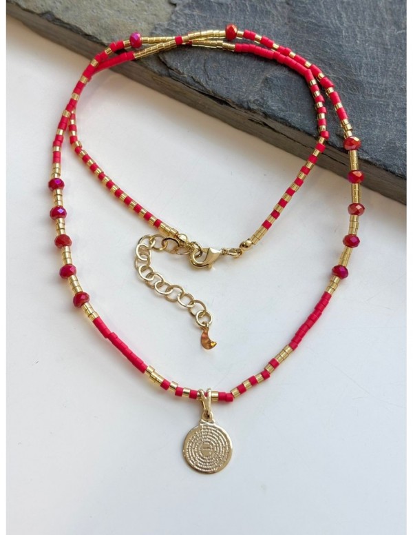 COLLAR BAÑADO EN ORO CRISTALES ROJOS