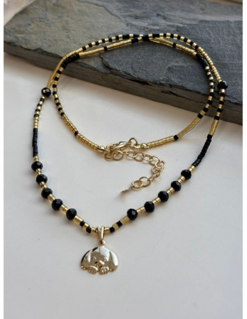 COLLAR BAÑO DE ORO CRISTALES NEGROS