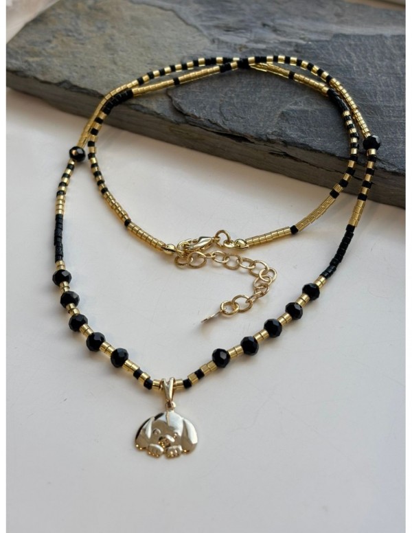 COLLAR BAÑO DE ORO CRISTALES NEGROS