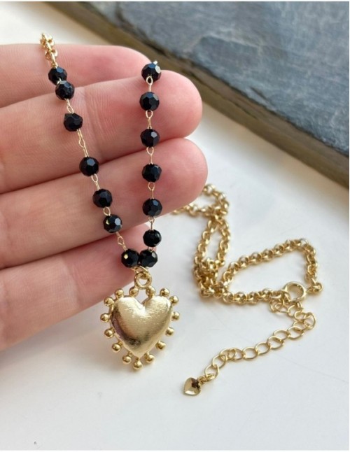 COLLAR BAÑADO EN ORO CRISTALES NEGROS
