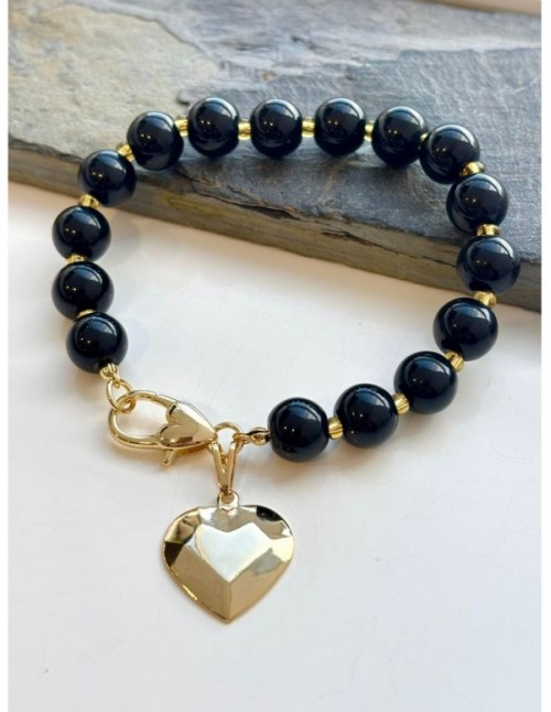 PULSERA BAÑADA EN ORO PIEDRAS NEGRAS