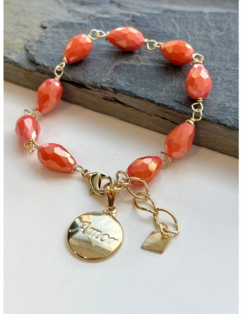 PULSERA BAÑADA EN ORO PIEDRAS NARANJAS