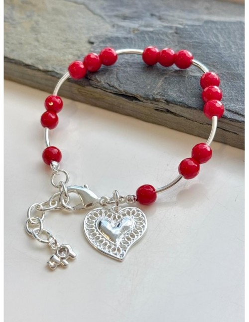 PULSERA BAÑADA EN PLATA PIEDRAS ROJAS