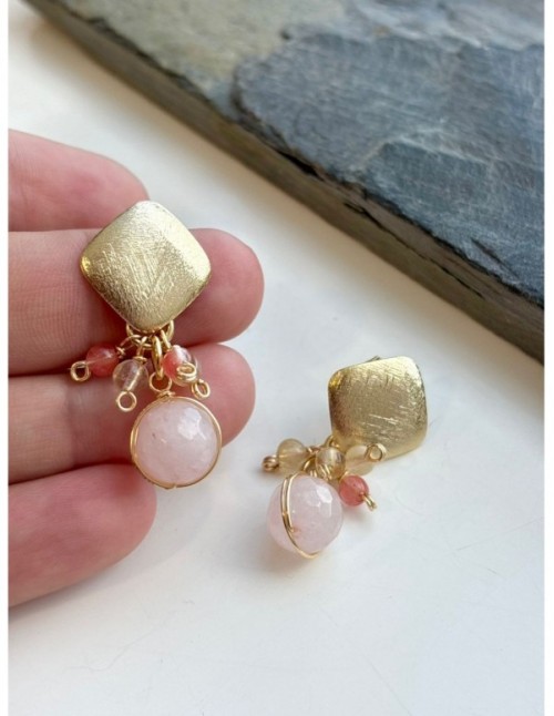 AROS BAÑADOS EN ORO CUARZOS Y AGATA ROSADA