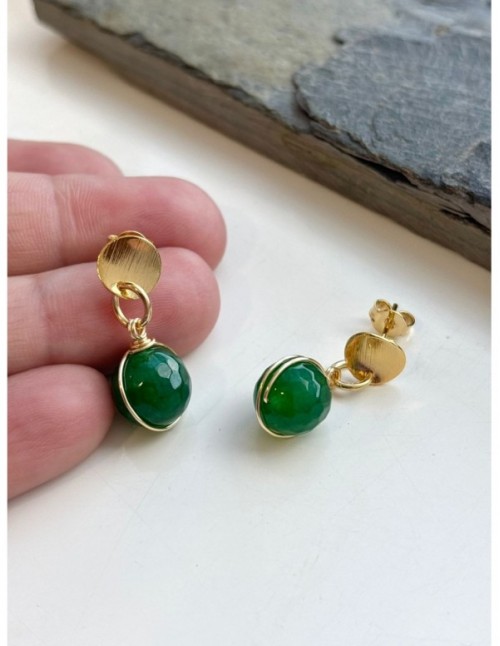 AROS BAÑADOS EN ORO PIEDRA AGATA VERDE