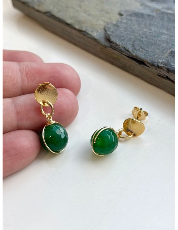 AROS BAÑADOS EN ORO PIEDRA AGATA VERDE