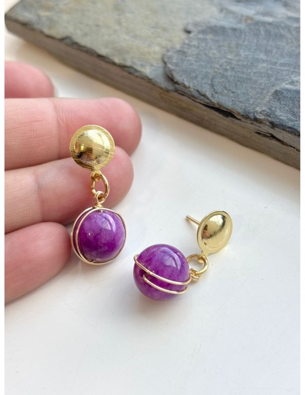 AROS BAÑADOS EN ORO PIEDRA MORADA